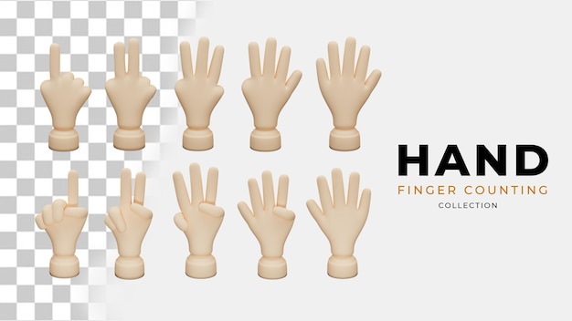 3d hand finger counting collection fully editable rendered image 3D claymation style