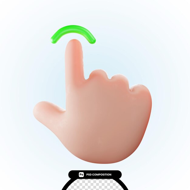 PSD 3d hand finger up and moving illustration render