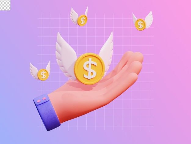 3d hand gesture finance with flying gold coin