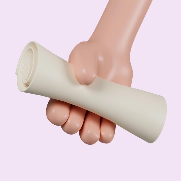 3D жестом руки держать Диплом бумаги Скролл икона изолирована на розовом фоне 3D рендеринг иллюстрация вырезка пути