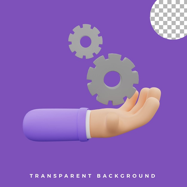 3d hand gesture illustration gear icon isolated assets high quality