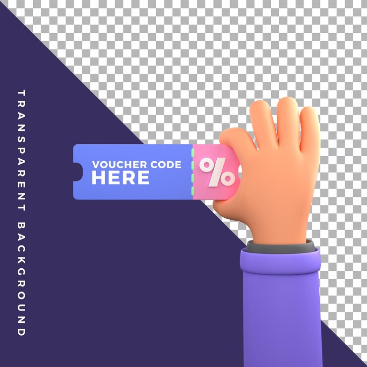 3d hand gesture illustration with voucher template editable