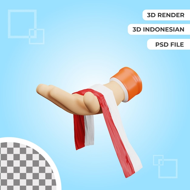 3dハンドジェスチャインドネシア独立記念日のレンダリングが分離されました