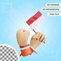 PSD 3d hand gesture indonesian independence day rendering isolated