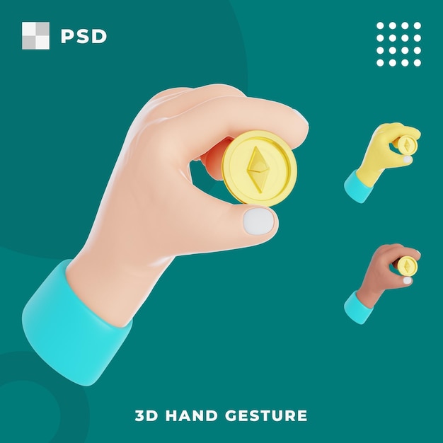 PSD 3d hand gesture with hold ethereum