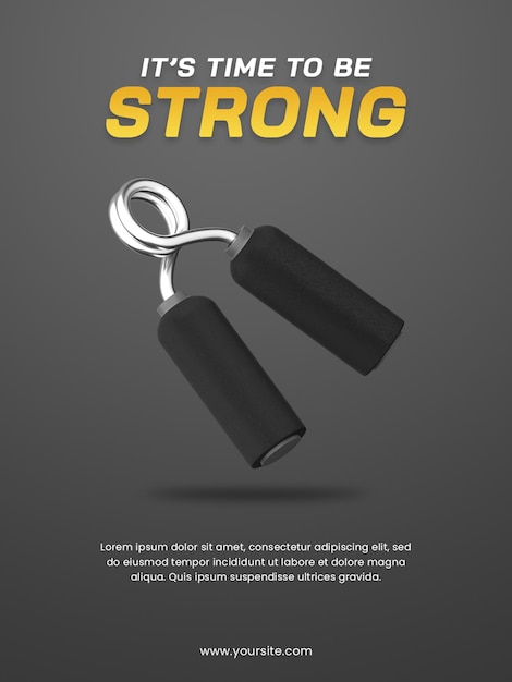 PSD 3d hand gripper with dark theme poster design template