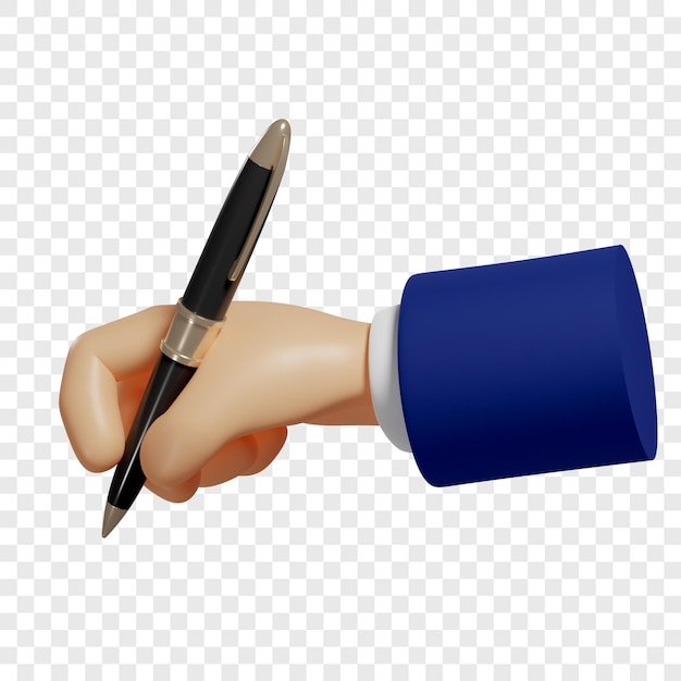 3d hånd holder en pen For at tage noter for at skrive ned Isoleret illustration 3d gengivelse