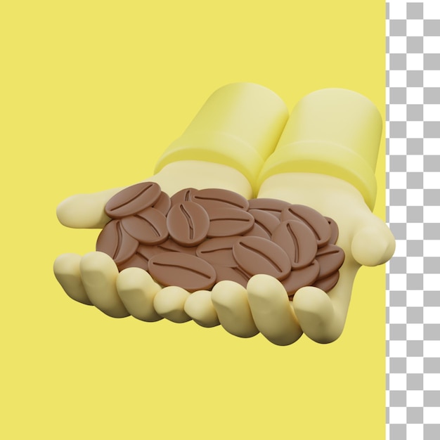 PSD 3d hand holding coffee beans