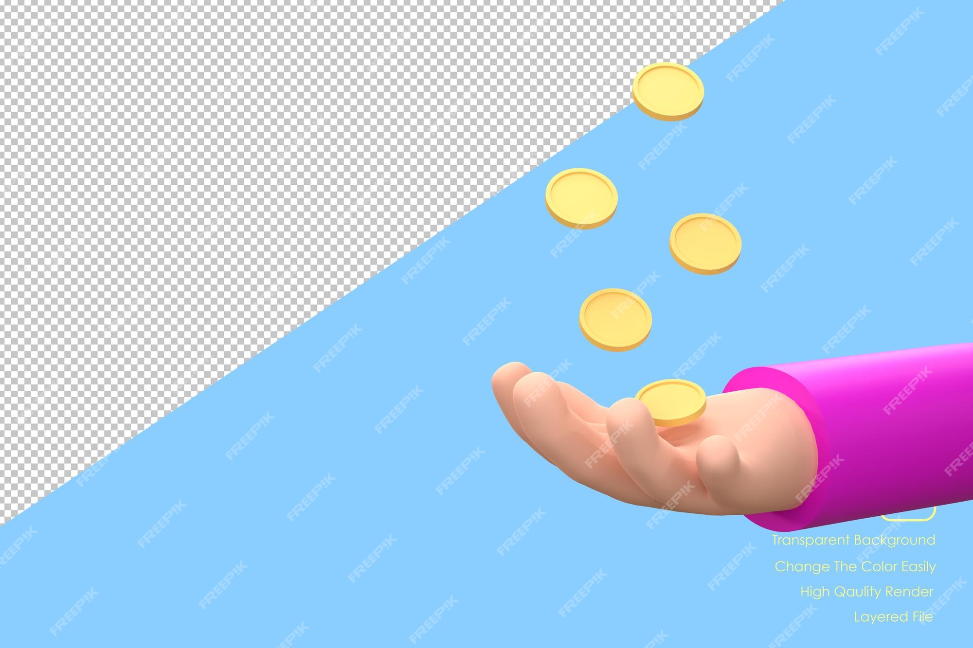 Premium PSD | 3d hand holding coin stack on purple background moneysaving  online paymentxa