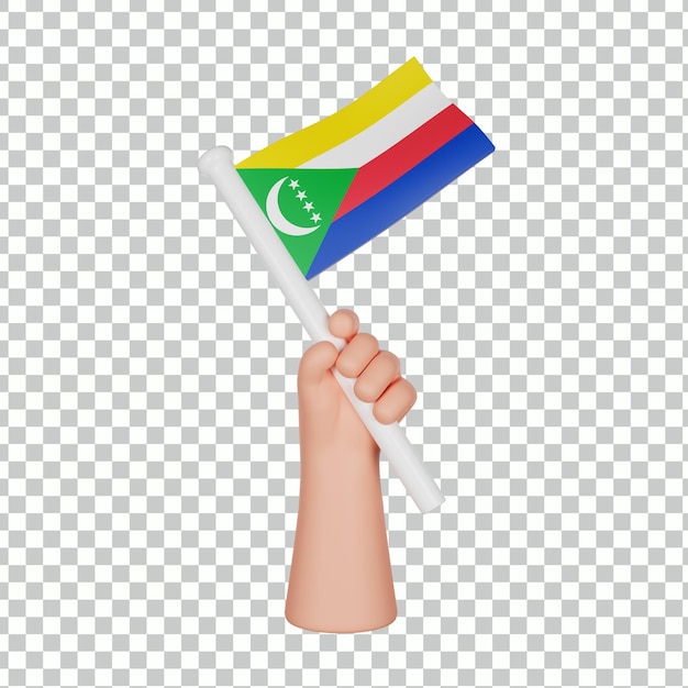 3D hand holding a flag of Comoros