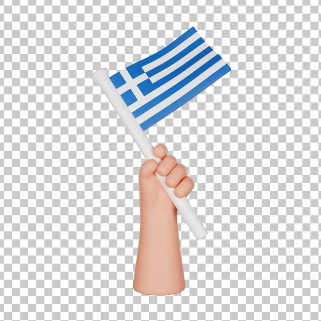 Mano 3d che tiene una bandiera della grecia