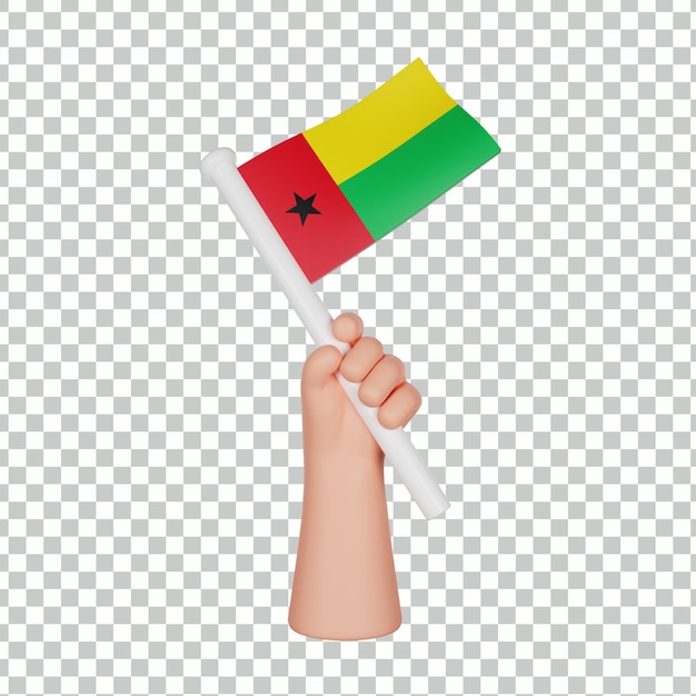 PSD mano 3d che tiene una bandiera della guinea bissau