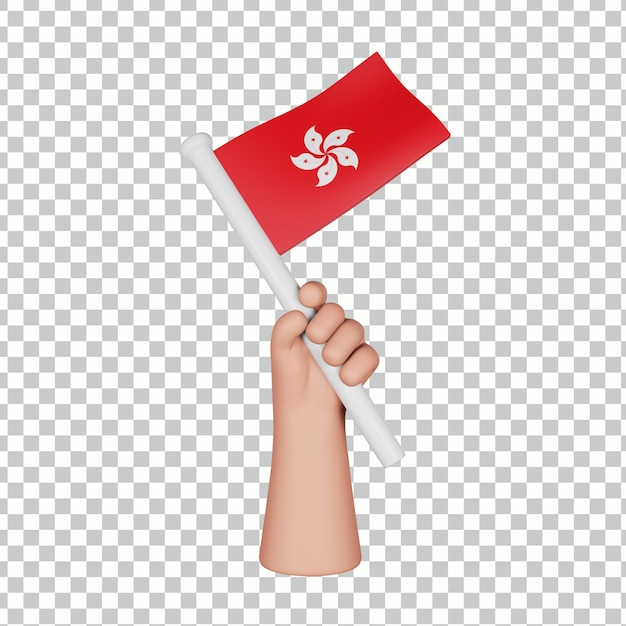 PSD mano 3d che tiene una bandiera di hong kong