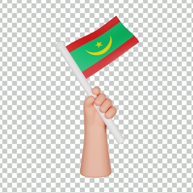 PSD mano 3d che tiene una bandiera della mauritania