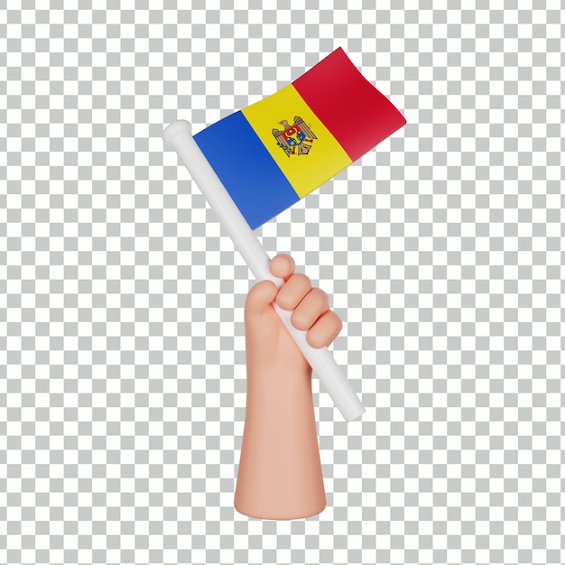 3D hand holding a flag of Moldova