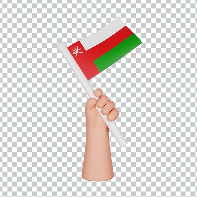 PSD mano 3d che tiene una bandiera dell'oman