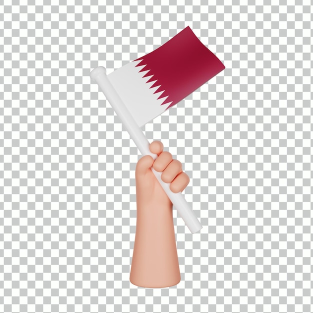 PSD 3d hand holding a flag of qatar