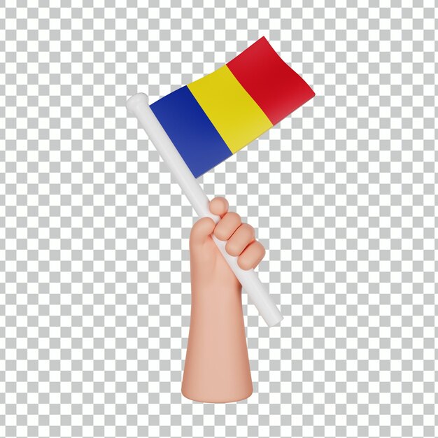 Mano 3d che tiene una bandiera della romania