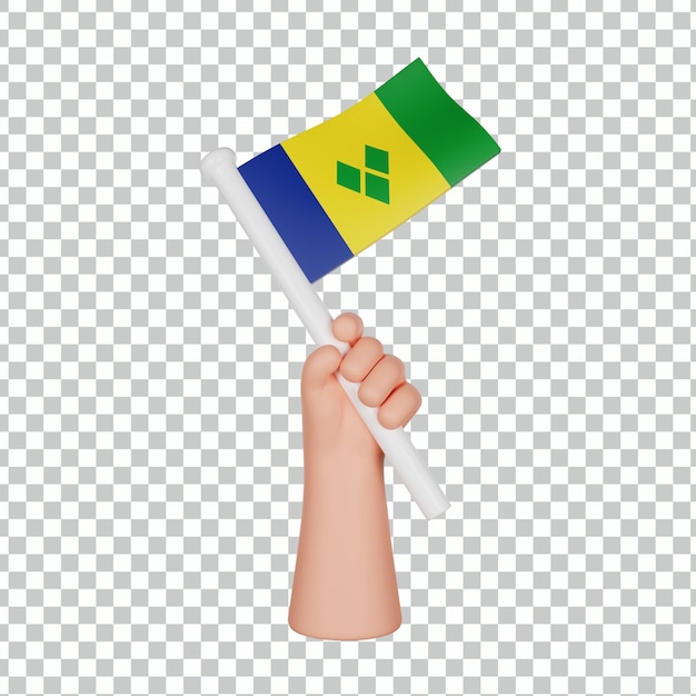 3D hand holding a flag of Saint Vincent and the Grenadines