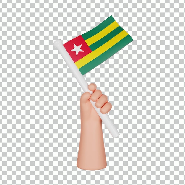 Mano 3d che tiene una bandiera del togo