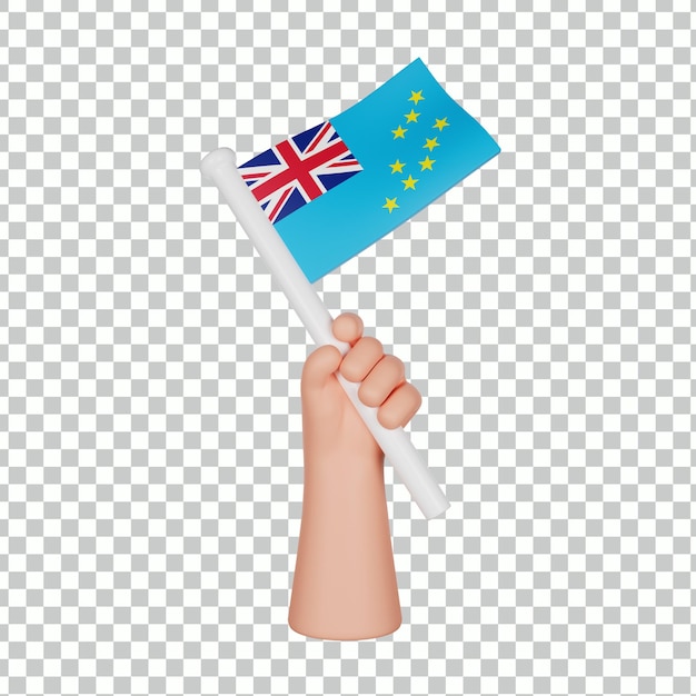 3d hand holding a flag of tuvalu