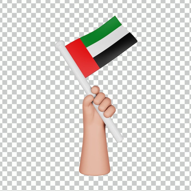 Mano 3d che tiene una bandiera degli emirati arabi uniti
