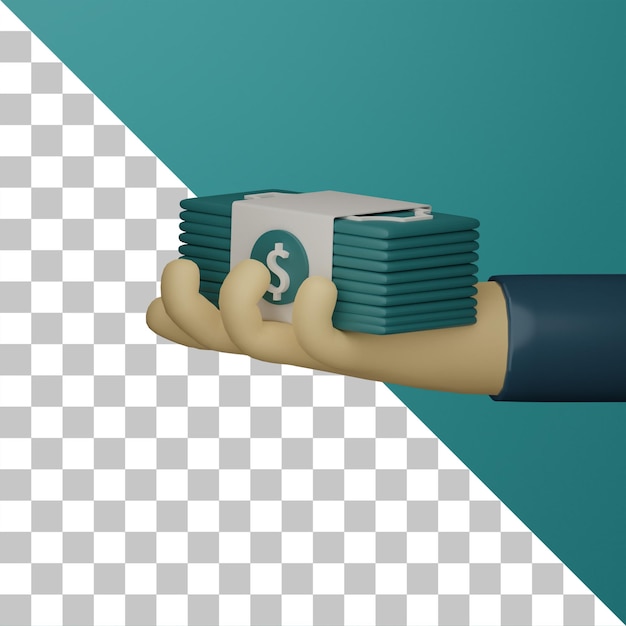 3d hand holding money usd dollar currency rendered