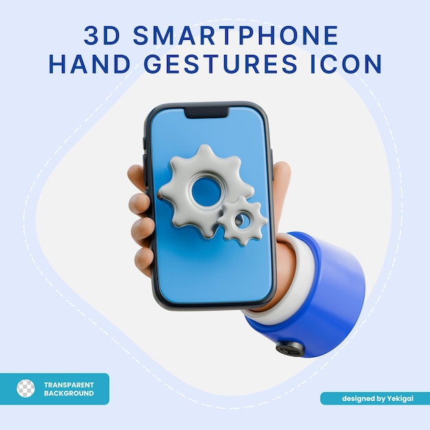 3D ハンドホールディング スマートフォン 設定ギア アイコン
