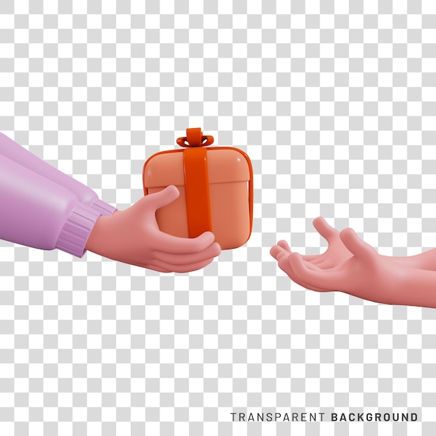 PSD 3d hand holding tiny gift box in proposing gesture