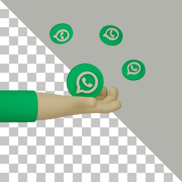 3d рука держит логотип whatsapp для иллюстрации маркетинговых целей