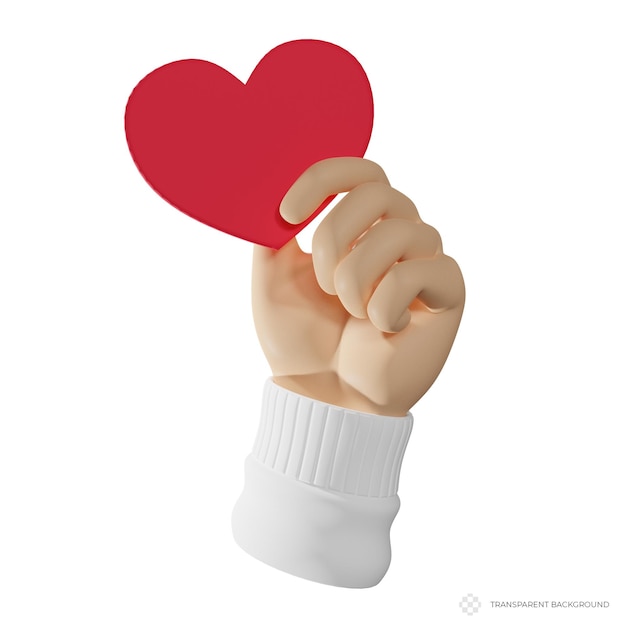 3d hand holds a red heart isolated 3d illustration