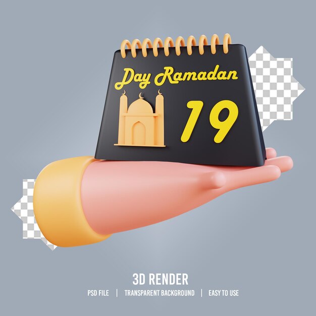 3d hand illustration ramadan with calendar 19 icon