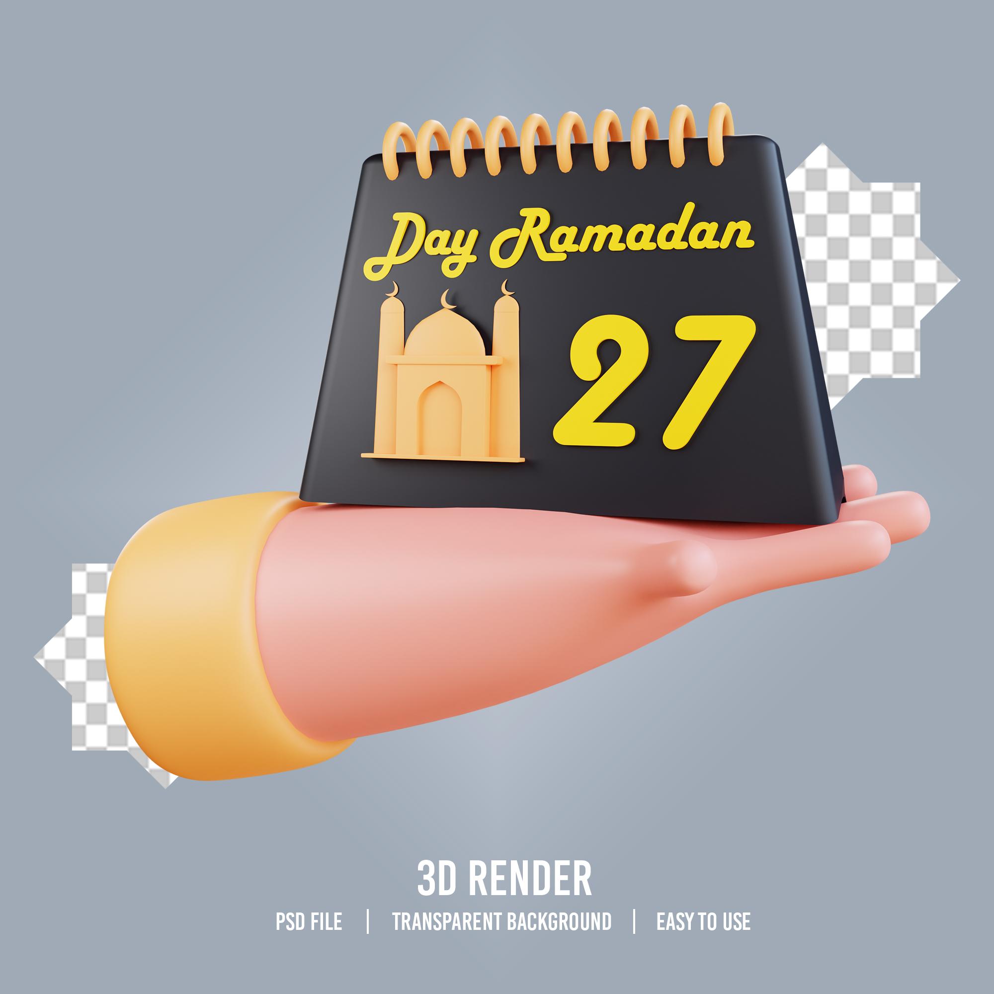 PSD 3d hand illustration ramadan with calendar 27 icon