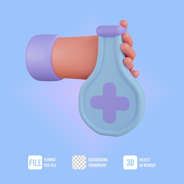 PSD 3d hand illustration with boiling flask lab medical icon