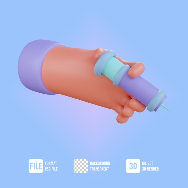 3d hand illustration with syringe medical icon