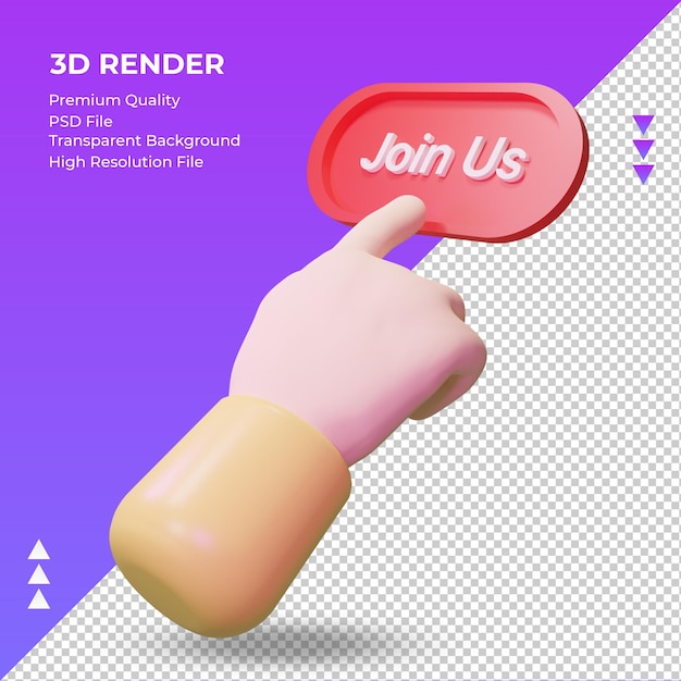 PSD 3d 손 우리와 함께 렌더링 오른쪽보기