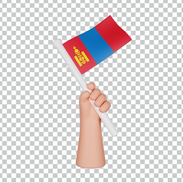 3d hand met een vlag van mongolië