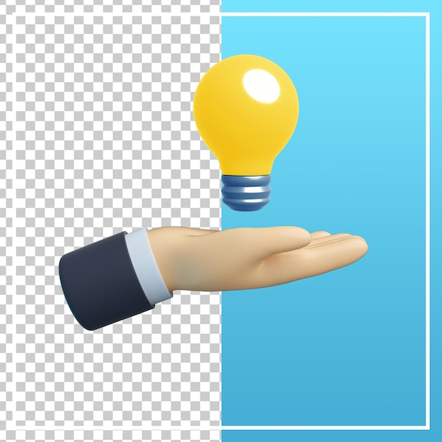 PSD 3d-hand met gloeilamp pictogram