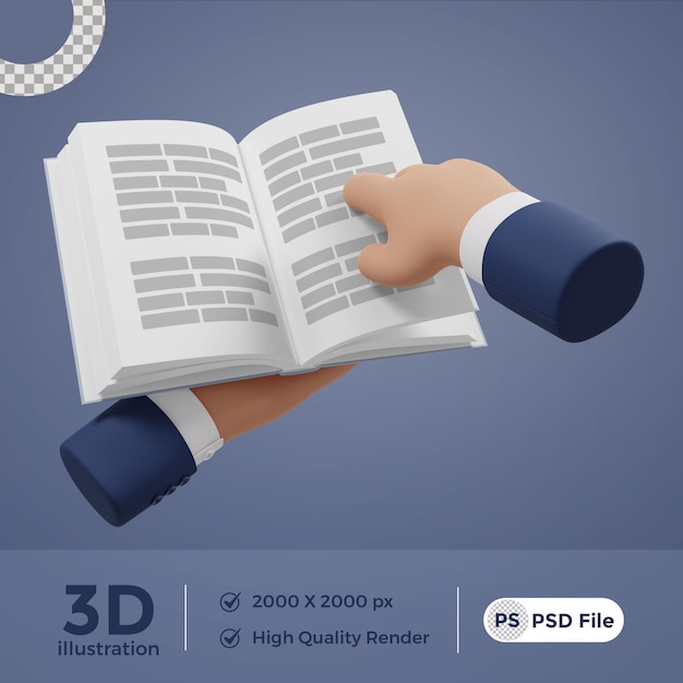 PSD 3d макет руки с книгой в руках с высококачественным рендерингом png psd