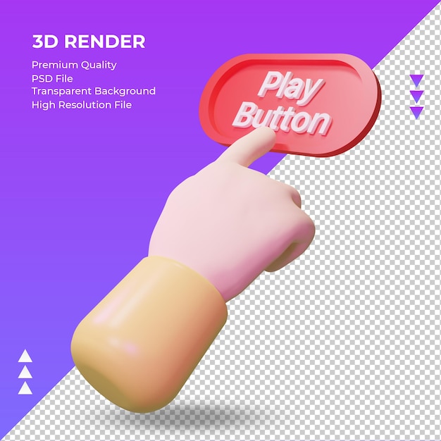 3d hand play button rendering right view