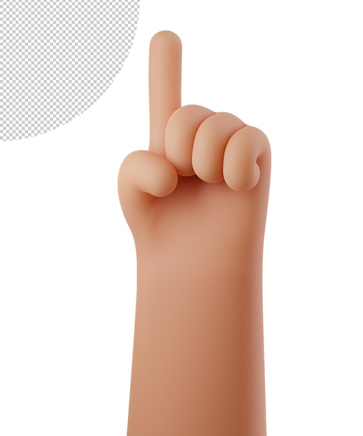 3D hand pointing index finger up on white backdrop Gesture showing up One finger Pay attention