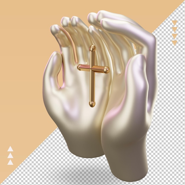 PSD 3d hand pray cross easter icon rendering right view