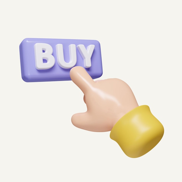 3d hand pressing the purple buy button shopping online concept icon isolated on white background 3d rendering illustration clipping path