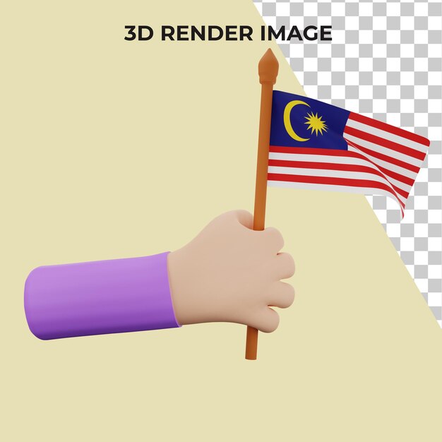 PSD 3d рендеринг руки с концепцией национального дня малайзии премиум psd