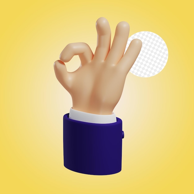 PSD 3d hand showing gesture ok well done icon isolated 3d rendering