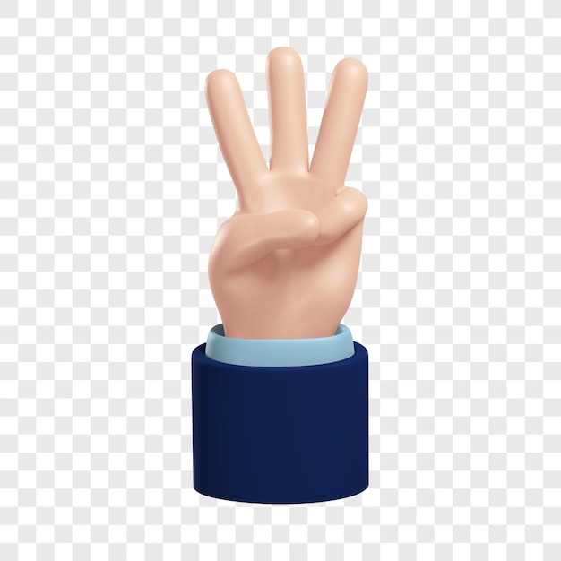 3d hand shows the number three illustration isolated 3d rendering