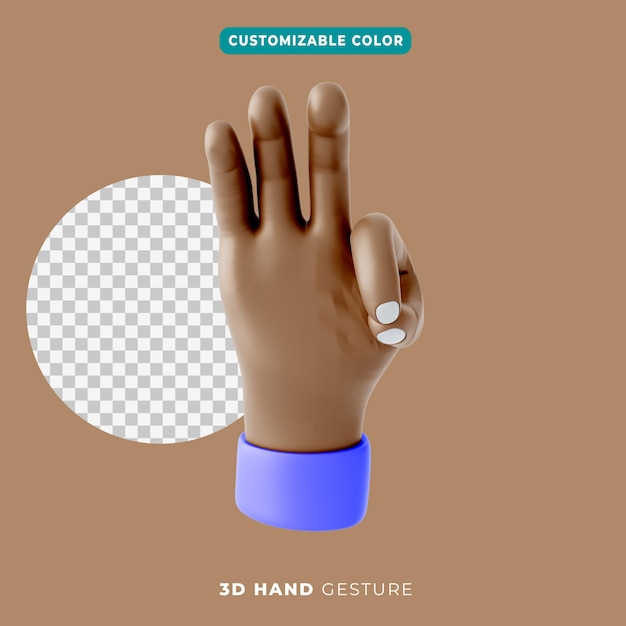 3d hand three fingers gesture icon