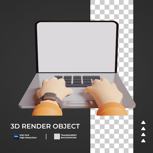 PSD 3d hand typing on computer