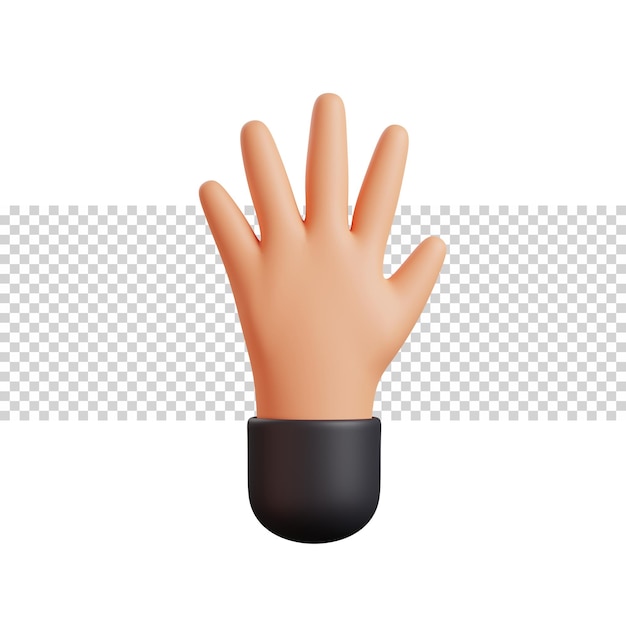 PSD 3d hand waving greeting counting showing number 5 with fingers 3d rendering