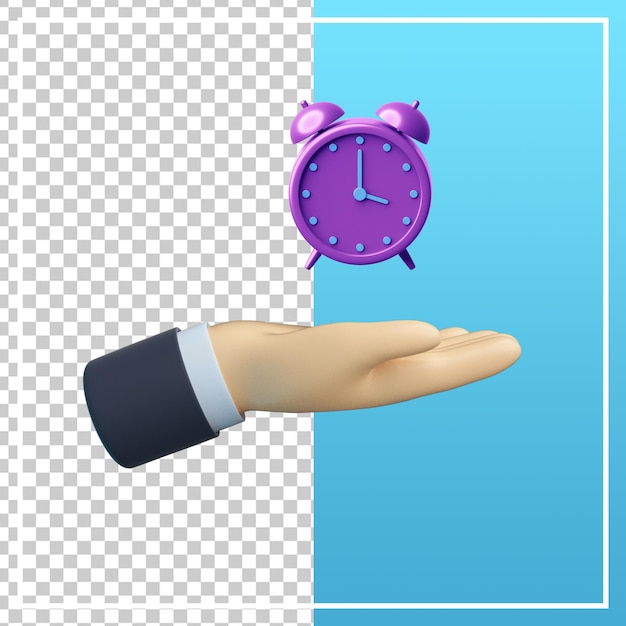 3d hand with alarm clock icon